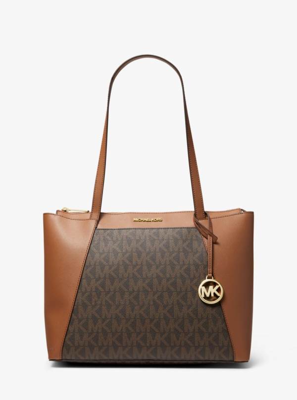 Damske Prenosná Taška Michael Kors Maddie Medium Logo and Faux Leather Hnede - Kabelky Michael Kors Obchod | BSQOT-8469